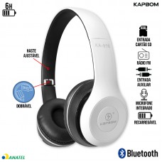 Headphone sem Fio Bluetooth/SD/Aux/Rádio FM Ajustável Dobrável com Microfone KA-916 Kapbom - Branco
